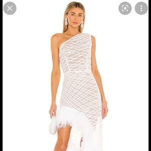 Bronx and Banco Lola Blanc Sheer Feather Gown